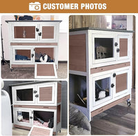 Rabbit Hutch Indoor Outdoor, Bunny Cage with Casters, Guinea Pig Cage Bunny Hutch with Two Plastic Trays 36inch-Brown