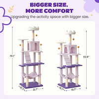 MWPO Flower Large Cat Tree, 70.1-Inch Multi-Level Tall Cat Tower for Indoor Cats, Plush Cat Condo with Big Padded Perches, Sisal-Covered Scratching Posts, Hammock, Toys for Kittens & Cats