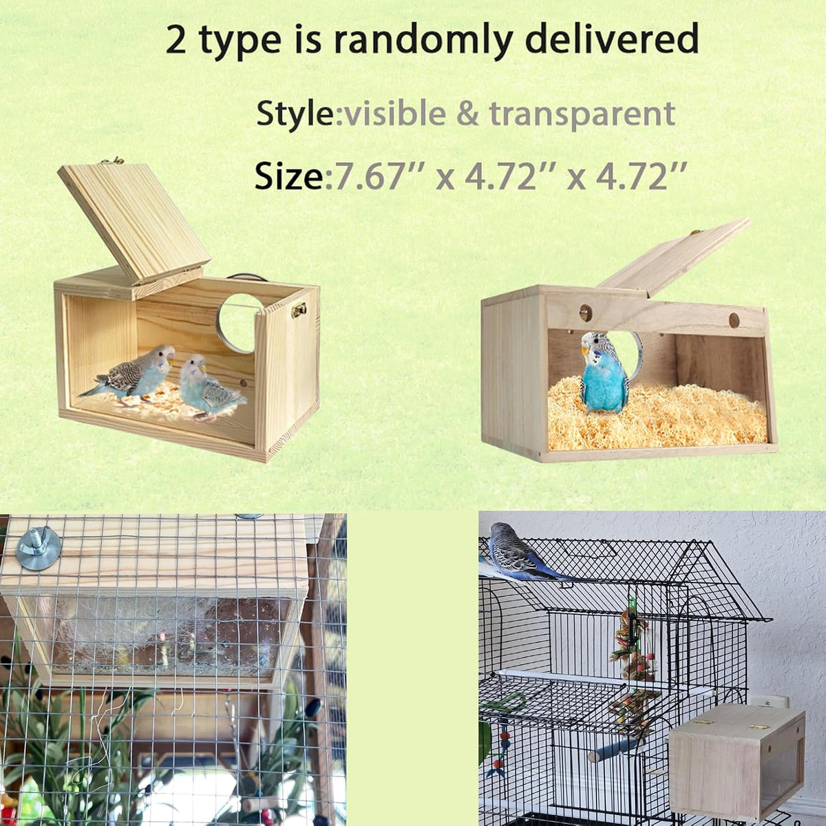 Transparent Parakeet Nesting Box - S: 7.67"x4.72"x4.72": - image 3