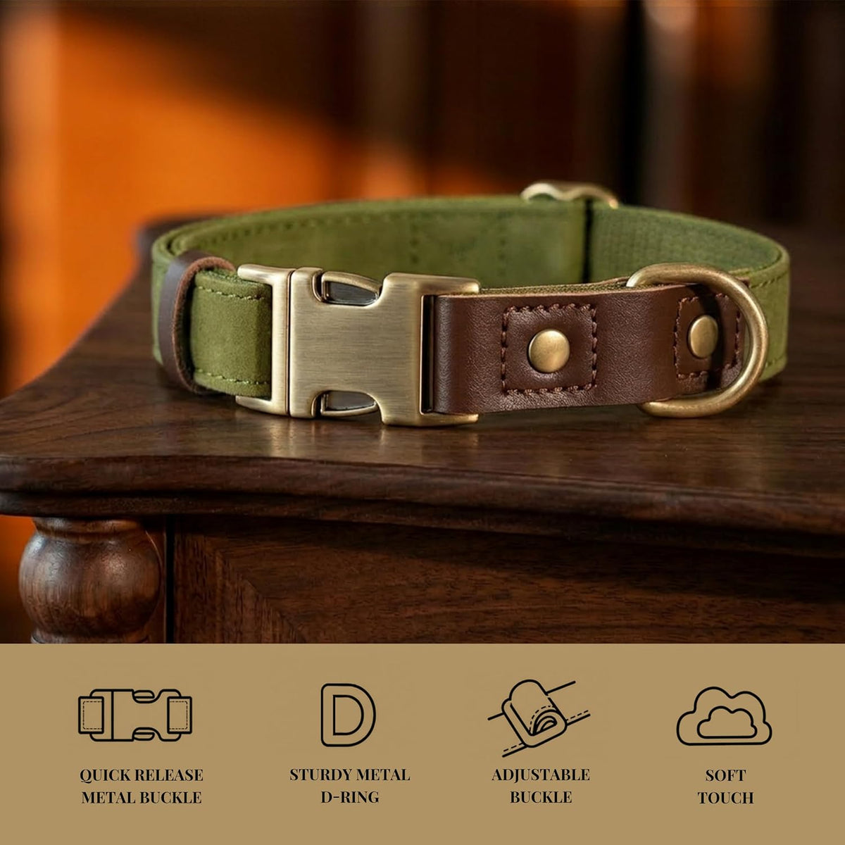 PU Leather Dog Collar for Small Dogs Puppy, Soft Lining, Green S – Essentials for Dogs - Olive Green / S: Neck 11-15", Width ⅝" - image 4