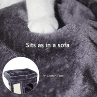 SYANDLVY Small Cat Tree for Indoor Cats Large Adult, Activity Tower with Scratching Post, Modern House with Padded Perch, Kittens Condo with Board, Cat Cave (Smoky Grey)