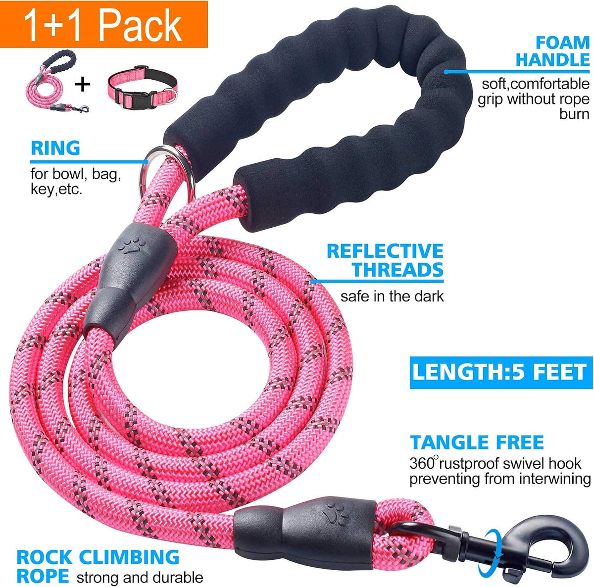 Ladoogo Reflective Dog Collar Padded with Soft Neoprene - Pink / Medium - image 2