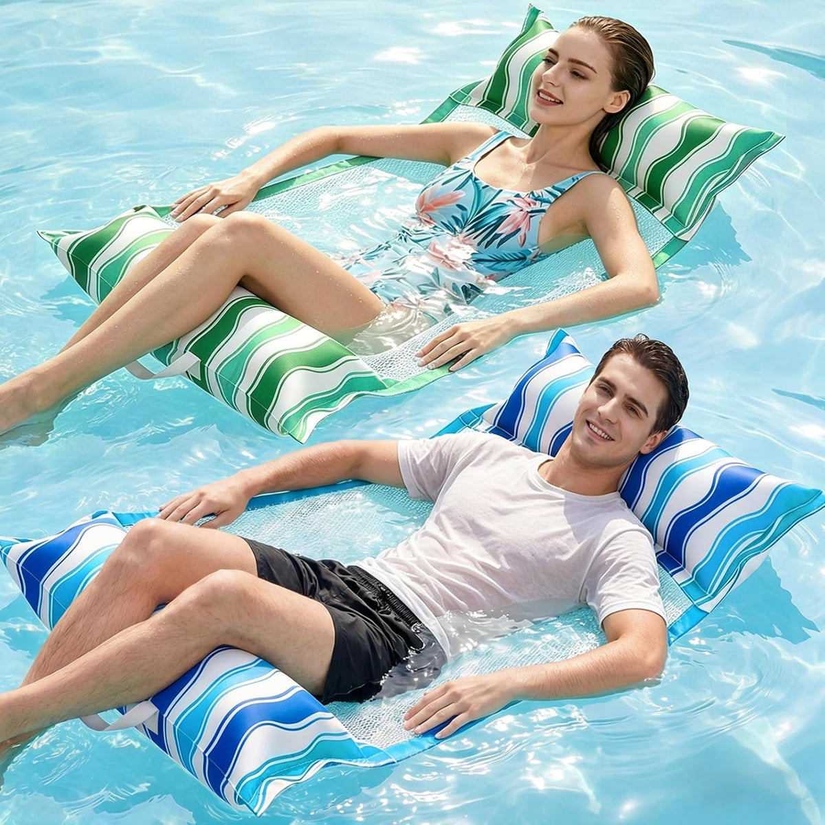 Jasonwell Inflatable Pool Hammock Float - Green&Blue / Large / 2