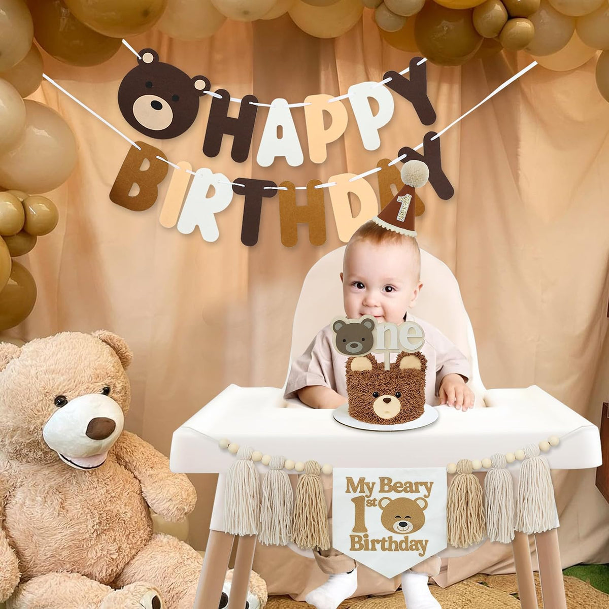 DCJHFJ First Birthday Decorations for Boy Highchair Banner One - White Beige Khaki - image 2