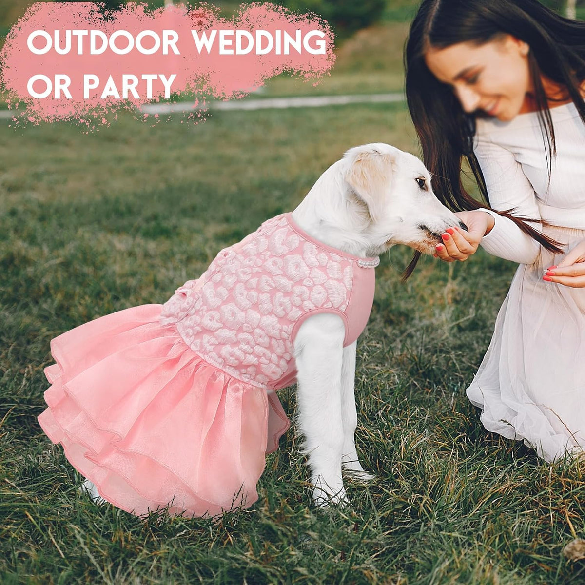 ASENKU Dog Dress, Dog Wedding Dress with Bows, Veil Attachment - Pink / Large - image 3