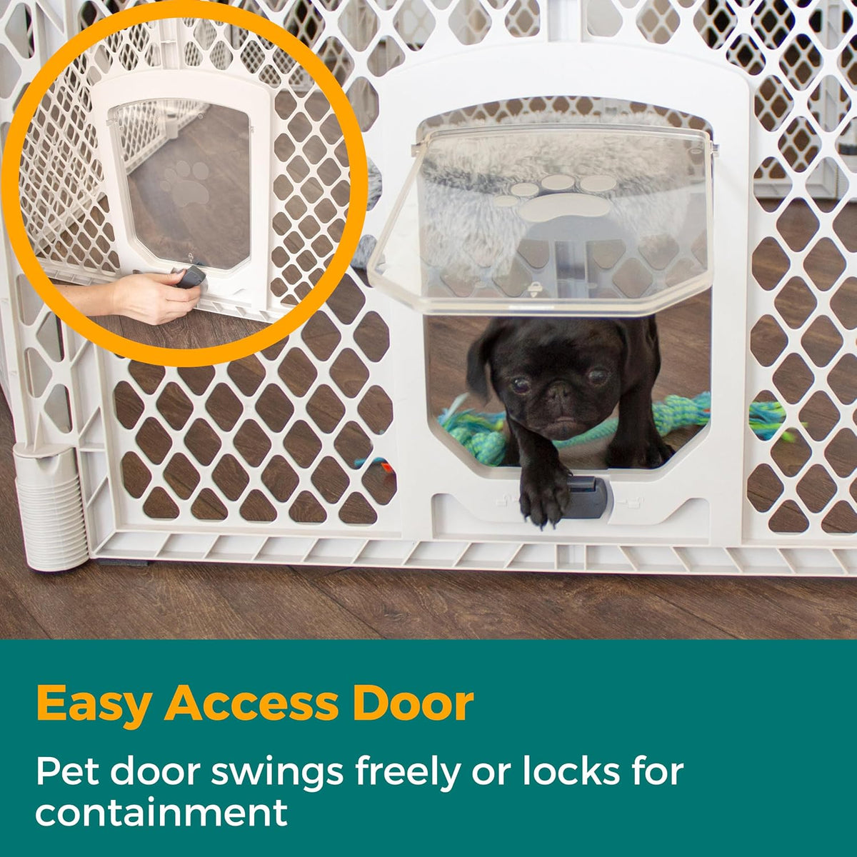 MyPet North States Petyard Plus: 3 Ft. Wide Folding Dog Playpen - 6-Panel / Small Pet Door / Light Gray - image 3