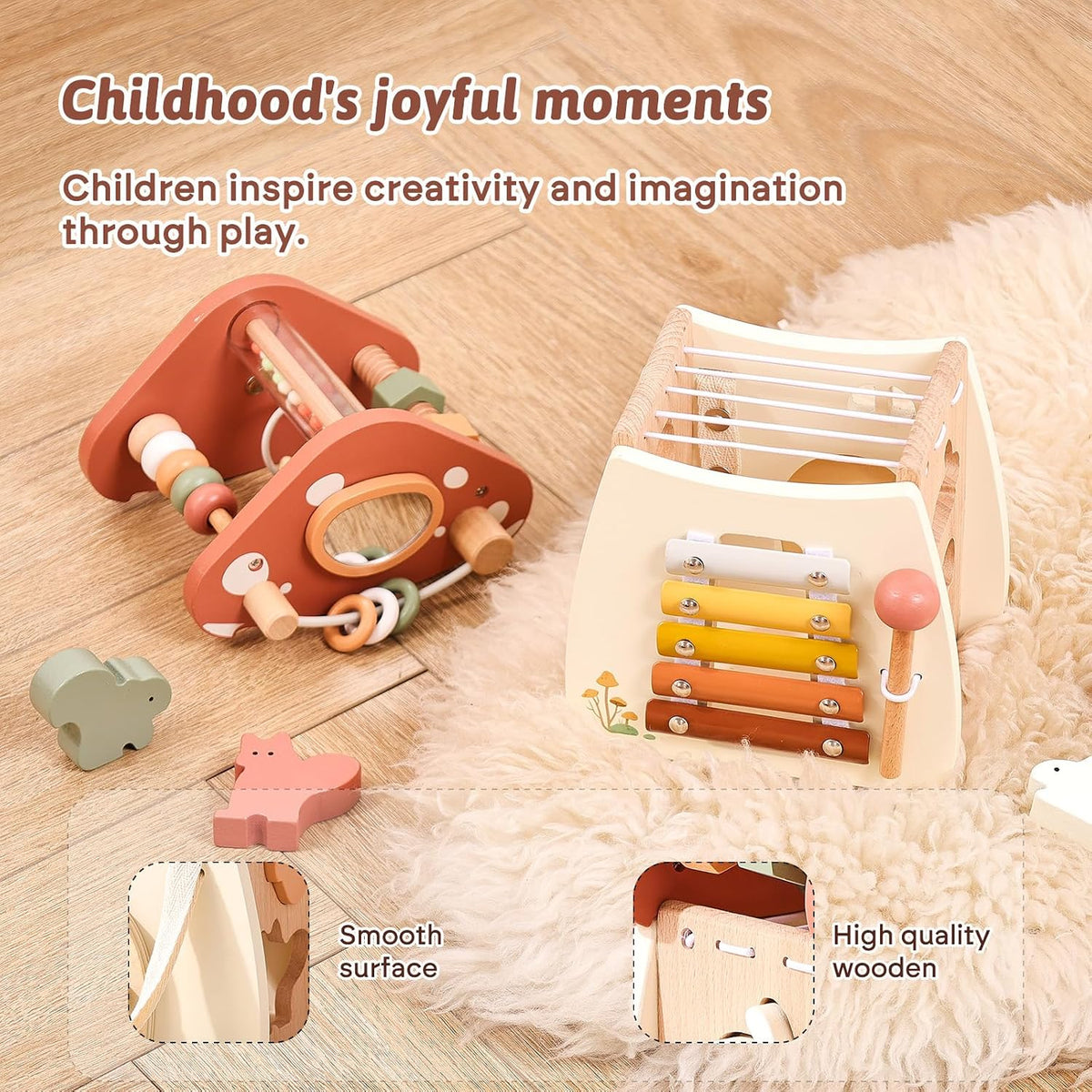 Youuys wooden activity cube, 11-in-1 Montessori toy in mushroom design - view 5
