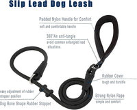 Slip Lead Dog Leash，Strong Nylon Rope Leash and Padded Handle,No Pull Outdoor Walking Training Lead for Small Medium Large Dogs(Black, 1/2"×4ft)
