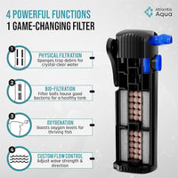 20 Gallon Fish Tank Filter up to 55 Gallons | Quiet Fish Tank Filter | Crystal Clear Water | Turtle Tank Filter | Submersible Aquarium Filter, Filter for Fish Tank, 50 Gallon Fish Tank Filter