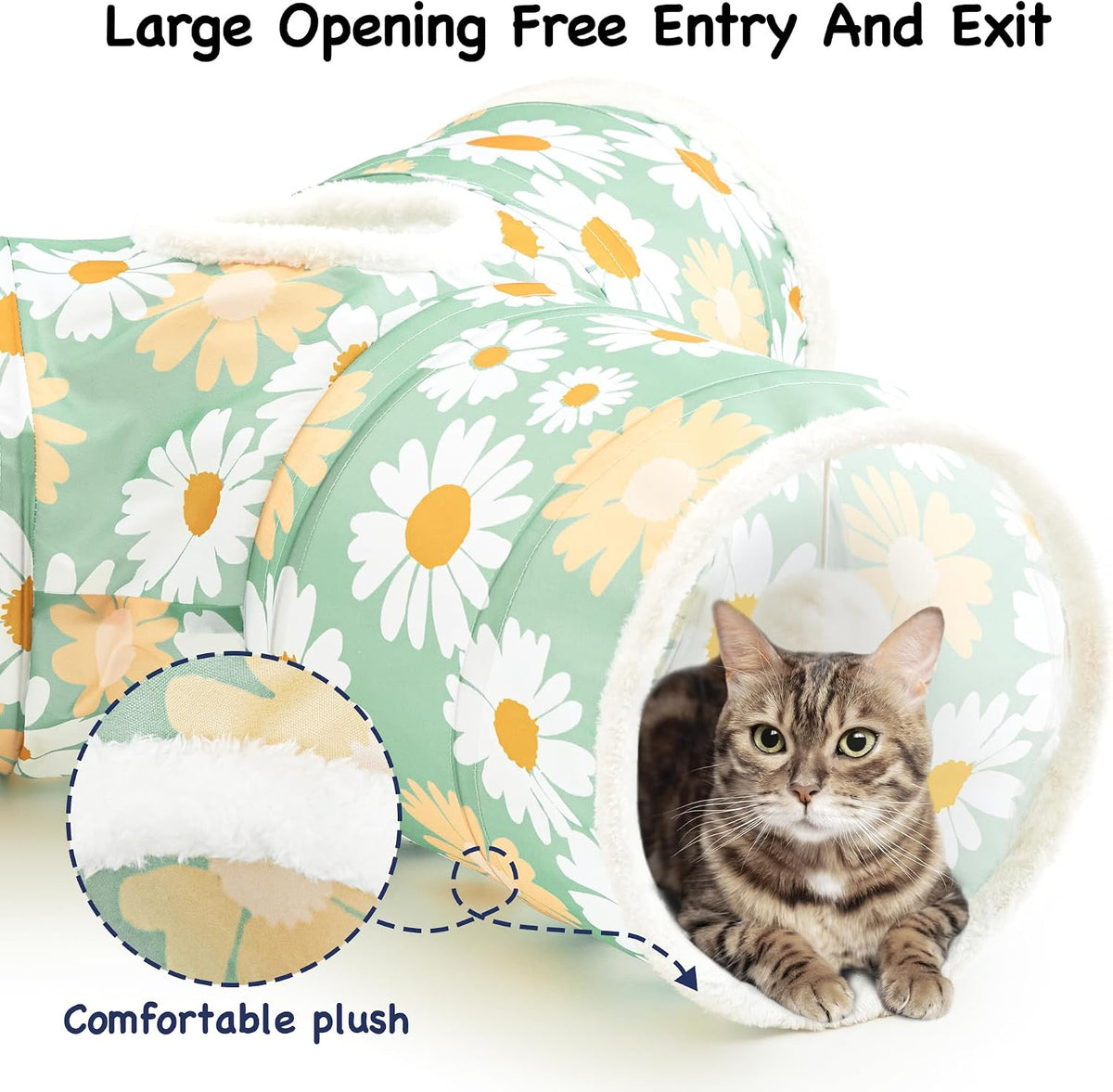Tempcore Cat Tunnel, 3-Way Collapsible Toy for Indoor Cats - Daisy Green Printed / Small - image 3
