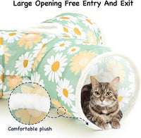 Tempcore Pet Cat Tunnel Tube Cat Toys 3 Way Collapsible, Cat Tunnels for Indoor Cats，Kitty Tunnel Bored Pet Toys Peek Hole Toy Ball Puppy, Kitty, Kitten, Rabbit Daisy Green Printed