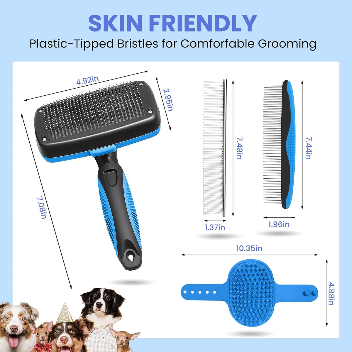 Self Cleaning Shedding Brush, Cats, and Puppies - Blue - image 2