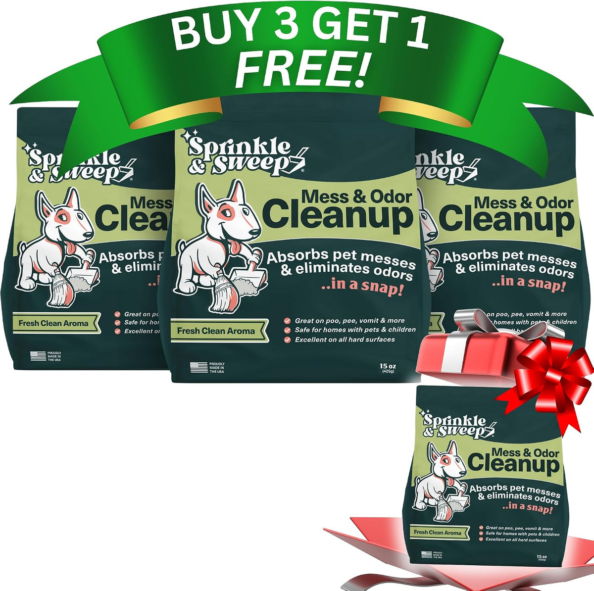 Sprinkle & Sweep: Pet Mess & Odor Cleanup - 4 pack