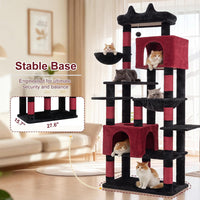 Heybly Cat Tree, 76-Inch Tall Heavy Duty Cat Tower for Big Cats HCT039G – Essentials for Cats - Black and Red / 76.8 inch - image 2