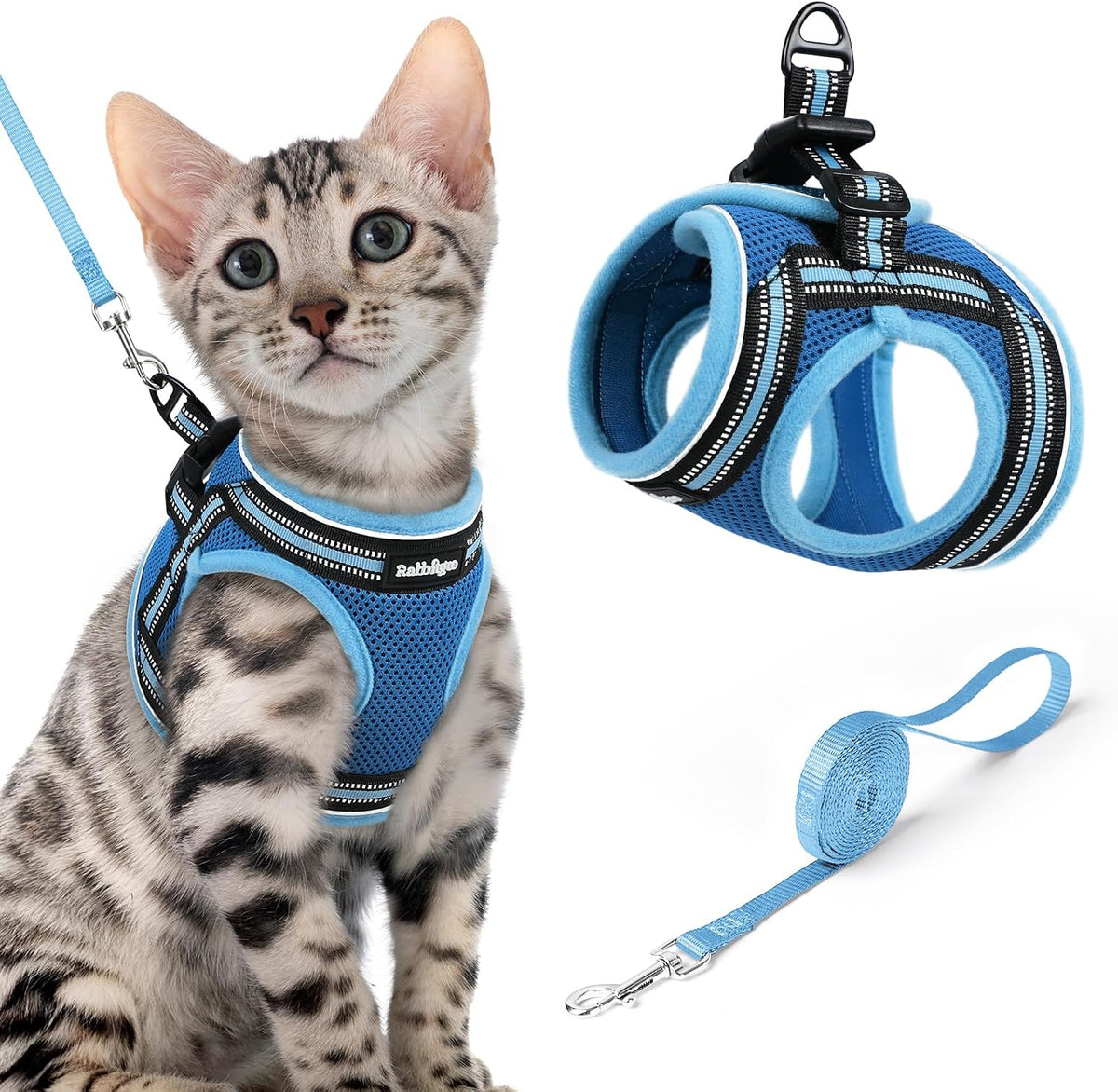 rabbitgoo Cat Harness and Leash Set, Step-in Soft Vest - XL / Blue & Light Blue