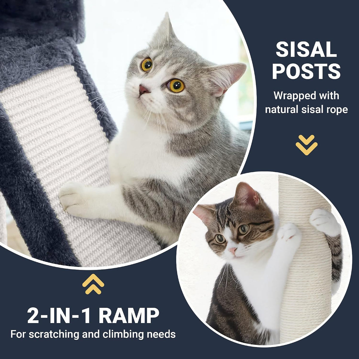 Allewie 68 Inches Cat Tree/House and Towers for Big Feline/Scratching - 82 in / Smoky Grey - image 4