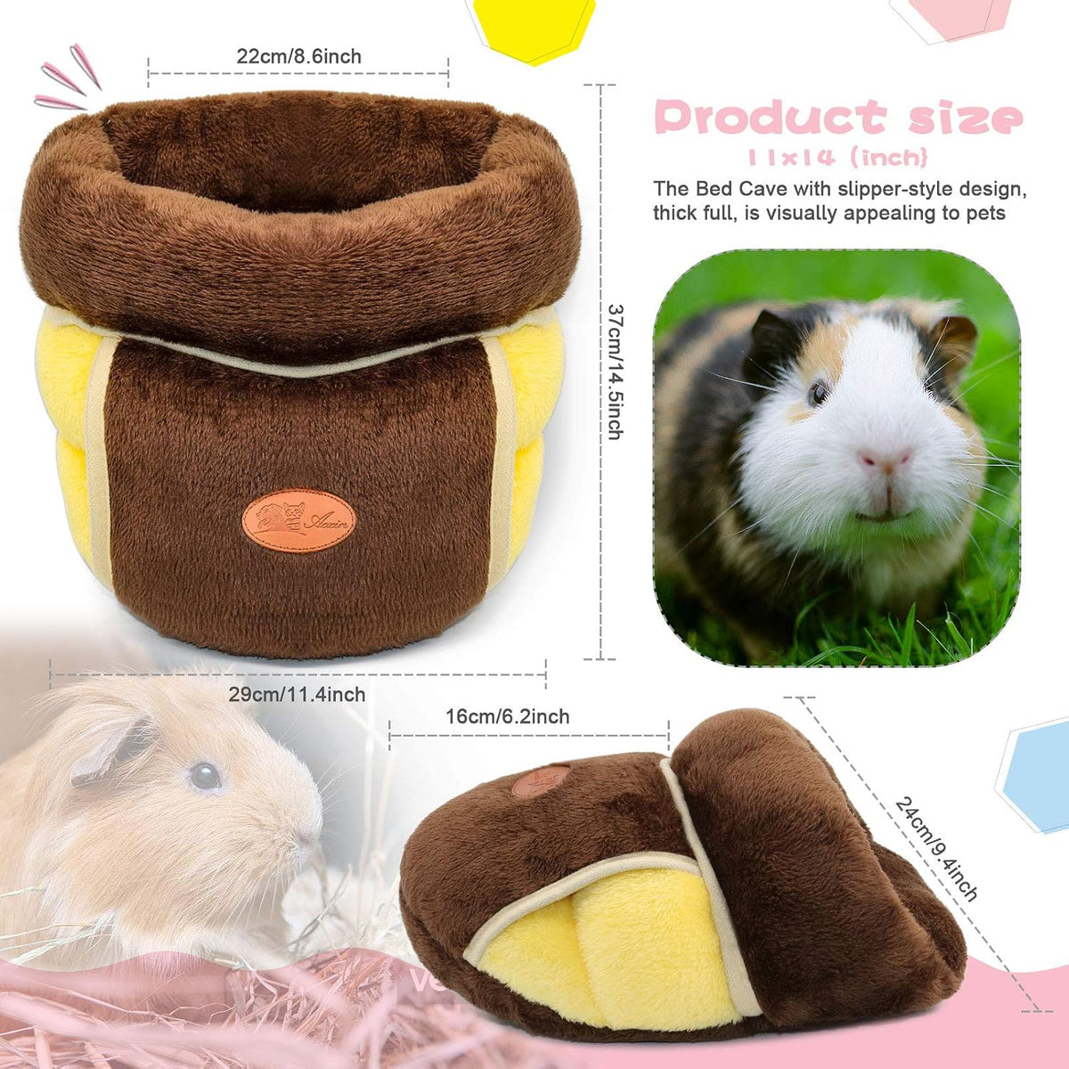 YUEPET Guinea Pig Bed Cuddle Cave, Warm Fleece Hideout - Brown / 1PCS - image 2