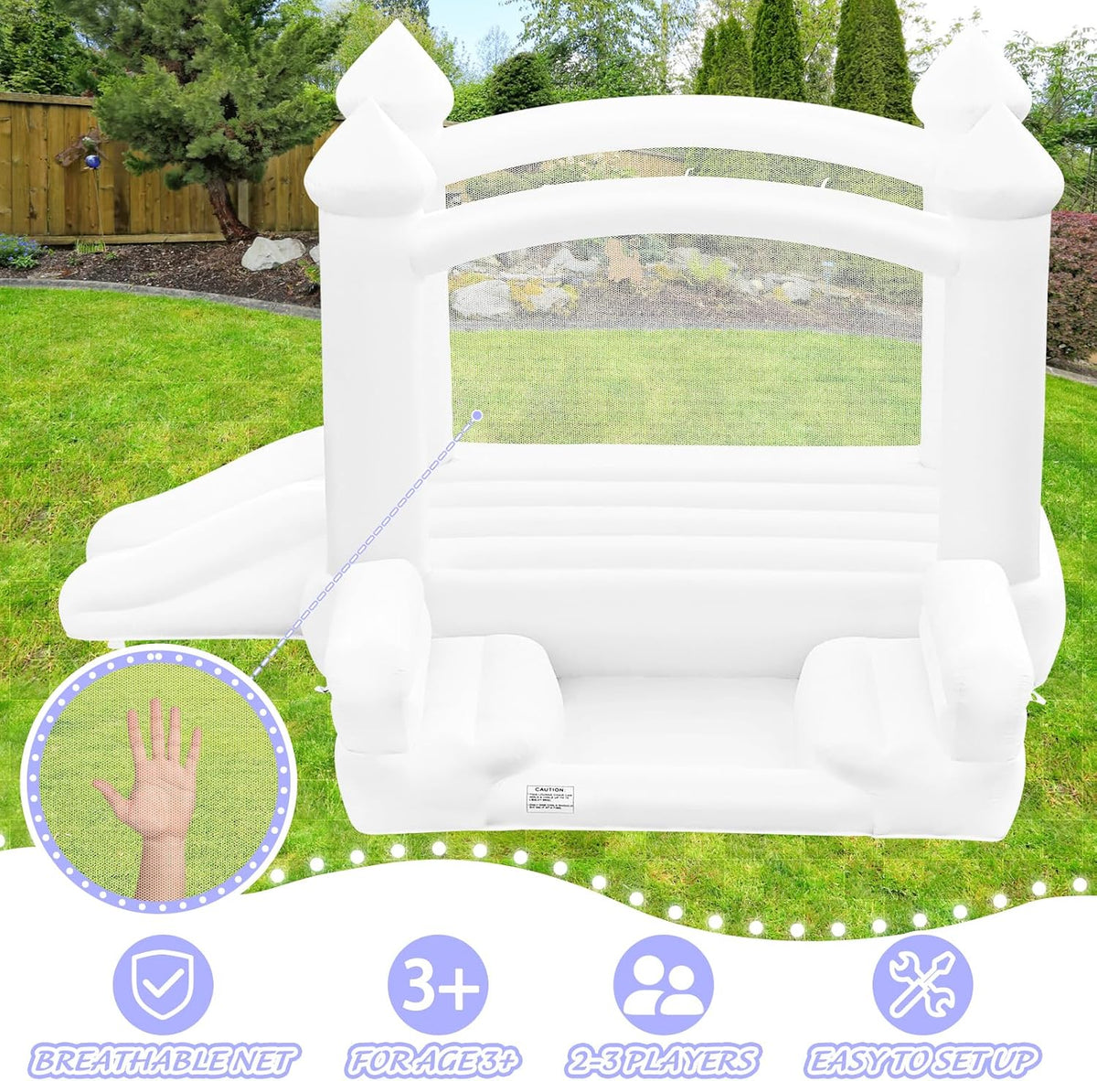 GYMMALL white inflatable bounce house for kids with slide, ball pit and mesh walls - view 6