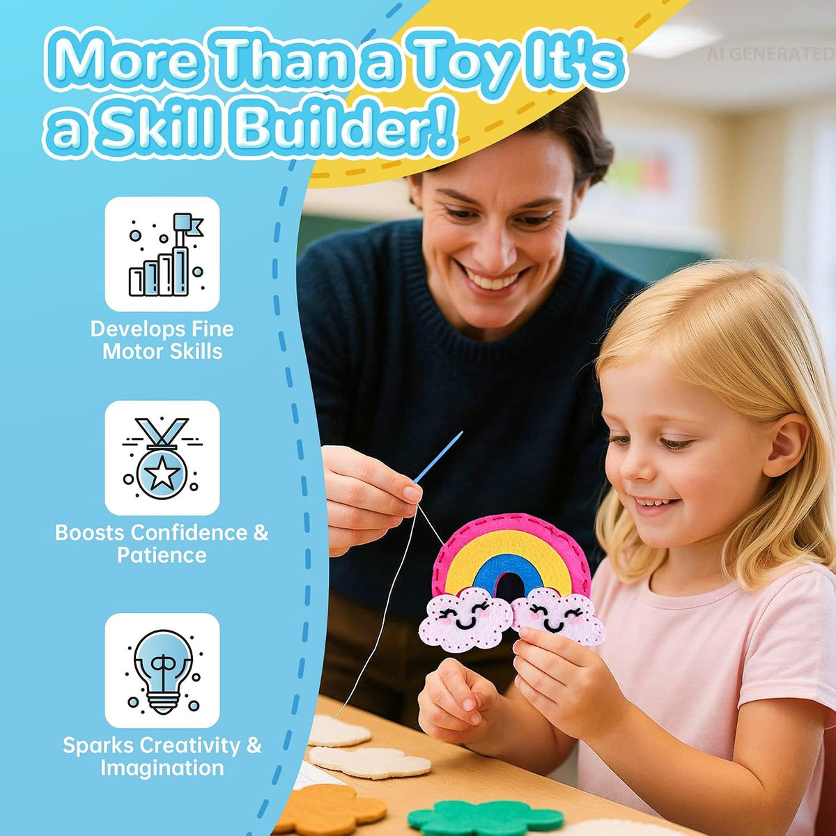 Cymbana Kids Sewing Kit, DIY Felt Plush Animals Unicorn Sewing Kit for Kids – Fun for Kids & Family - Unicorn - image 4