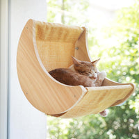 Cat Window Perch, Plywood Moon Bed with 4 Heavy-Duty Suction Cups – Essentials for Cats - yellow