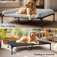 Veehoo Cooling Elevated Dog Bed Add Removable Deluxe Rose Plush Bolster Cushion Mat, 47" x 29" Washable Dog Couch Bed, Raised Pet Cot with Breathable Teslin Mesh, No-Slip Feet, Grey, CWC2439B