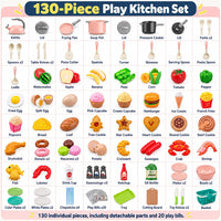 130Pcs Kitchen Playset, Toddler Pretend Cooking Play Pots, Pans - Pink / 130 Pcs - image 2