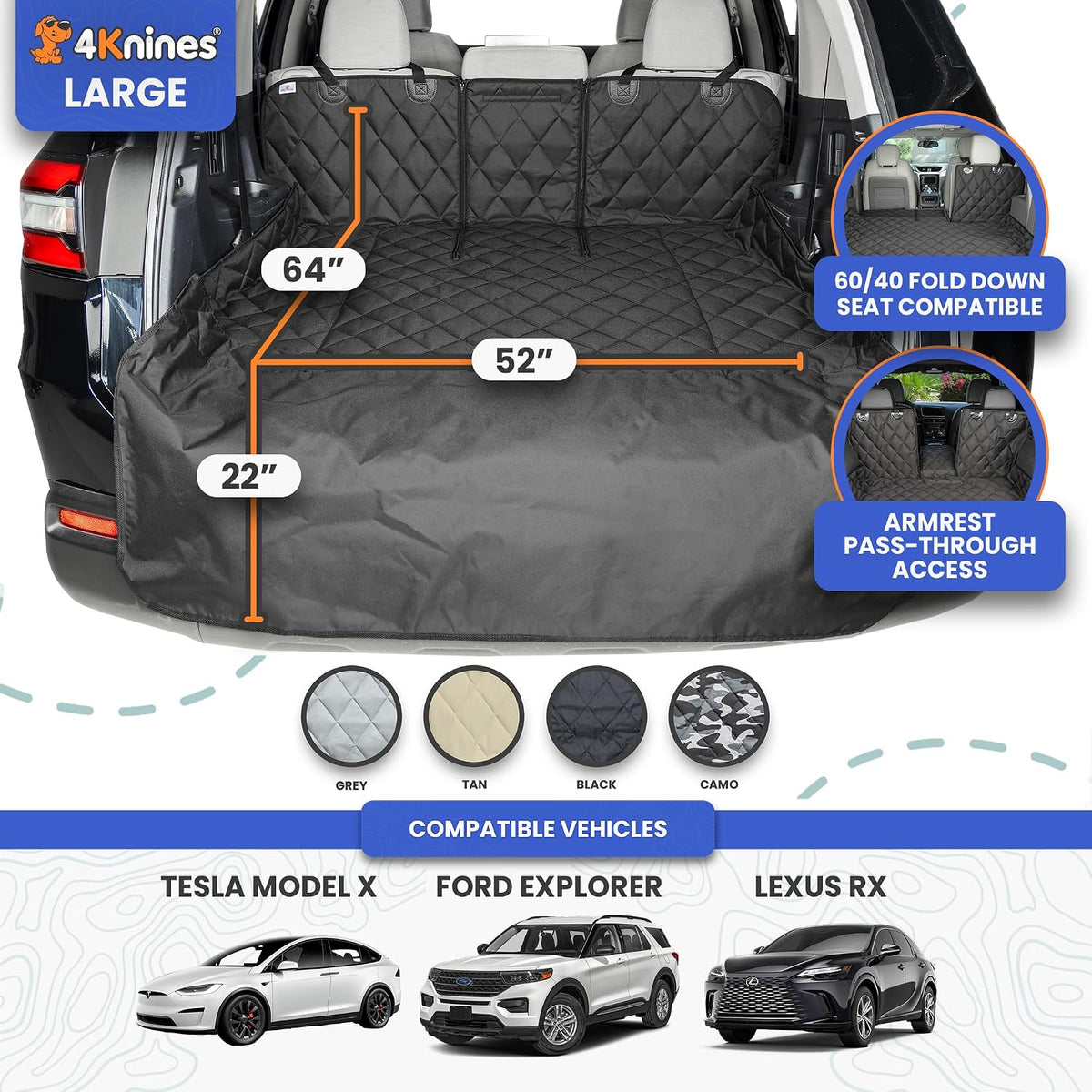 4Knines SUV Cargo Liner for Dogs, Fold Down Seats, Black Large – Essentials for Dogs - Black / Large - image 3