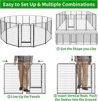 Dog Playpen Outdoor Extra Wide 16 Panels Heavy Duty Dog Fence 50" Height Anti-Rust with Doors Portable for RV Camping Yard, Total 42FT, 140 Sq.ft, Snowy Black