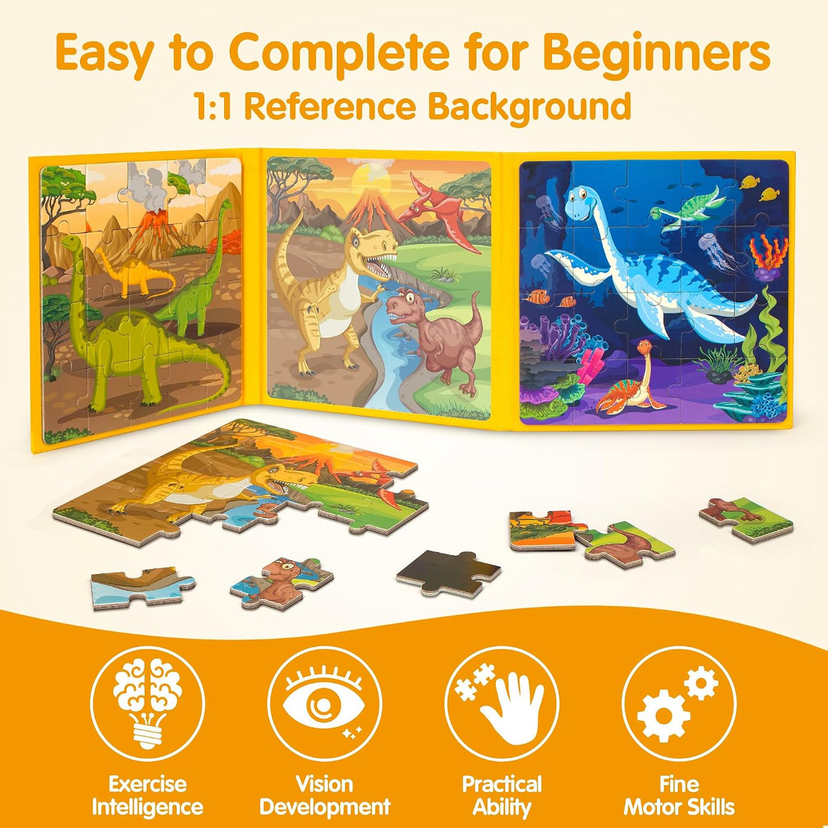 SYNARRY Unicorn Mermaid Princess Magnetic Puzzles for Child 3-5 - Dinosaur - image 4