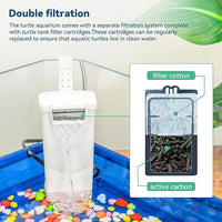 Aquatic Turtle Tank Habitat Kit Stone+Filter+Heat Lamp Enhancing Interaction with 360° Viewing, Standalone Filtration, DIY Creative Zone, Enriched Living (Blue, XL[Without Light])