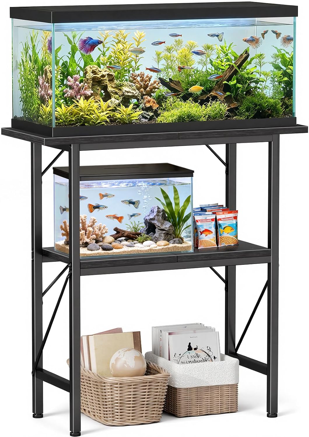 5-10 Gallon Fish Tank Stand with Storage Shelves - Black / 30 Gallon-2 Tier