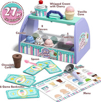 Lehoo Castle ice cream counter toy set with cones, scoop, flavors, toppings and play money - view 4