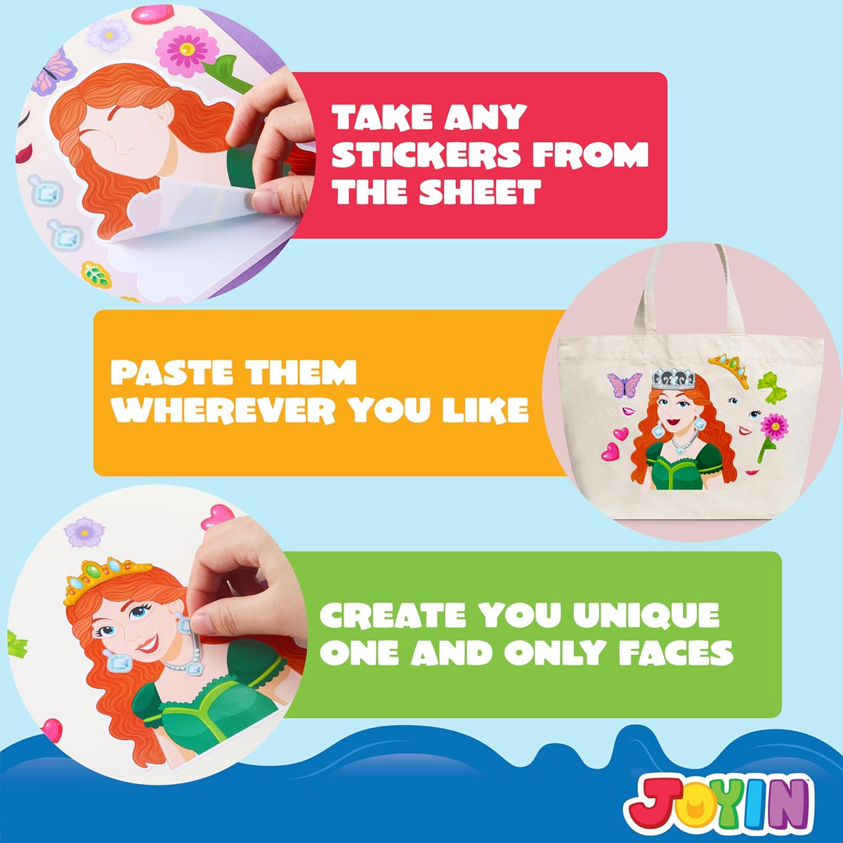 JOYIN 36 Sheets 9"x6" Make a face Stickers for Kids - Princess - image 3