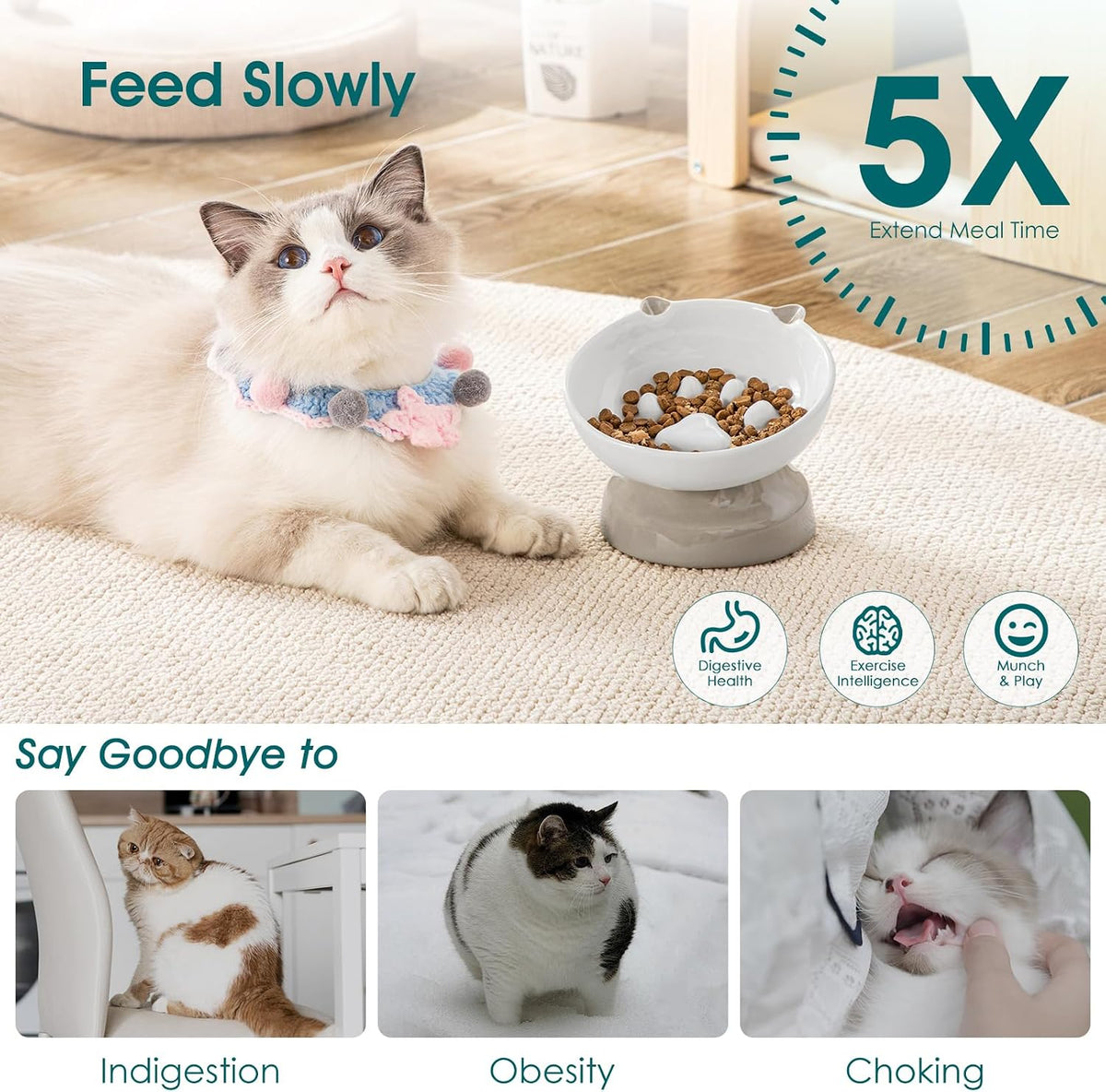 vancasso Slow Feeder Cat Bowls - Grey - image 4