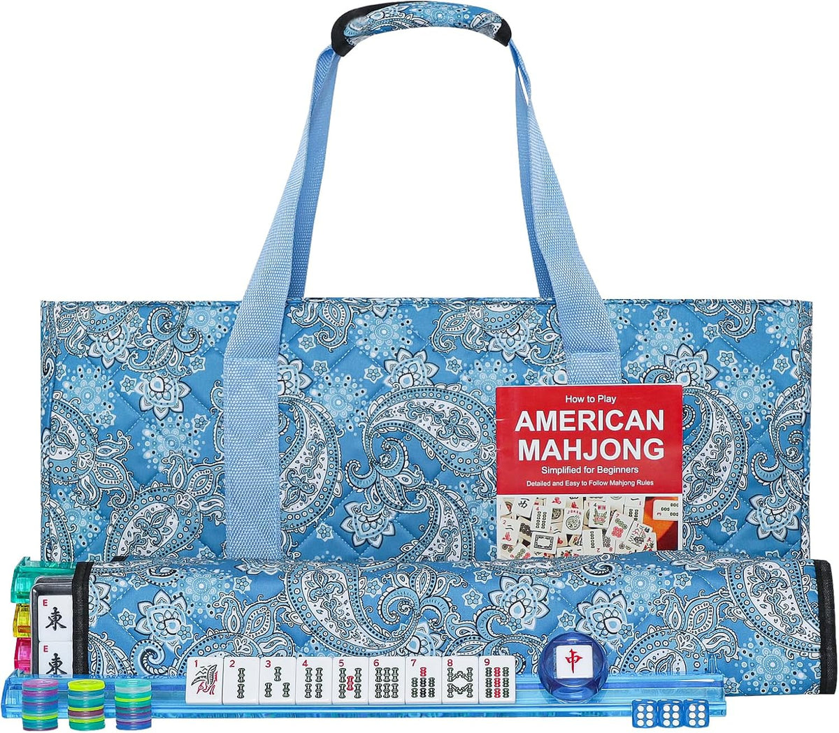 American Mahjong Game Set, 166 Quality White Tiles - Light Blue