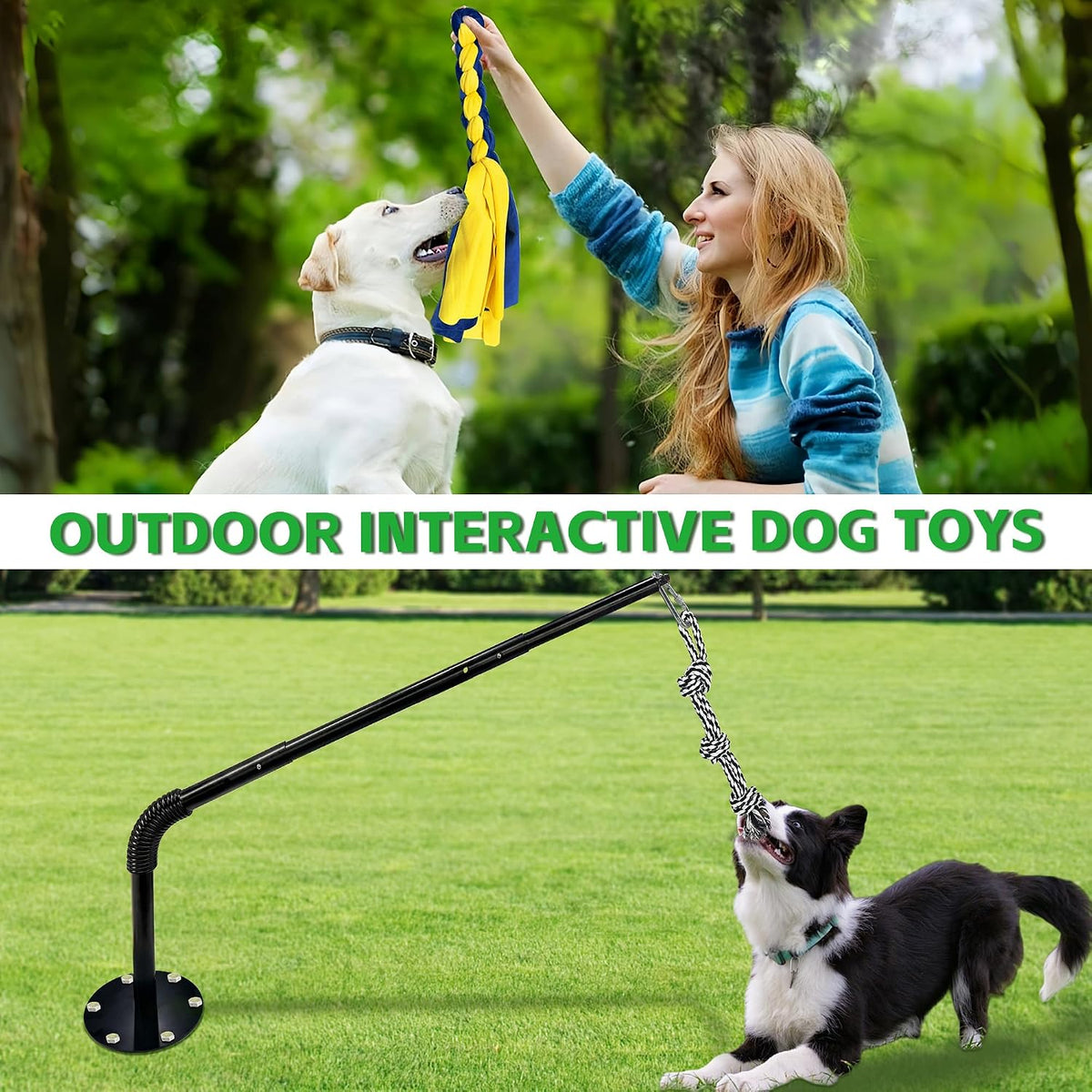 Flirt Pole for Dogs, Interactive Dog Toys Extendable Teaser Wand with Lure Chewing Toy, Chase - Tether Tug 39.4Inch-Black - image 4