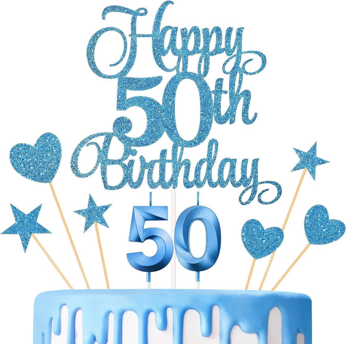 50th Birthday Cake Decorations - Blue