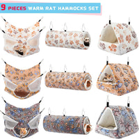 Abbylike 9 Pieces Rat Hammock 3 Tier Guinea Pig Ferret Hammocks Small - Light Brown, White, Black / Paw - image 4