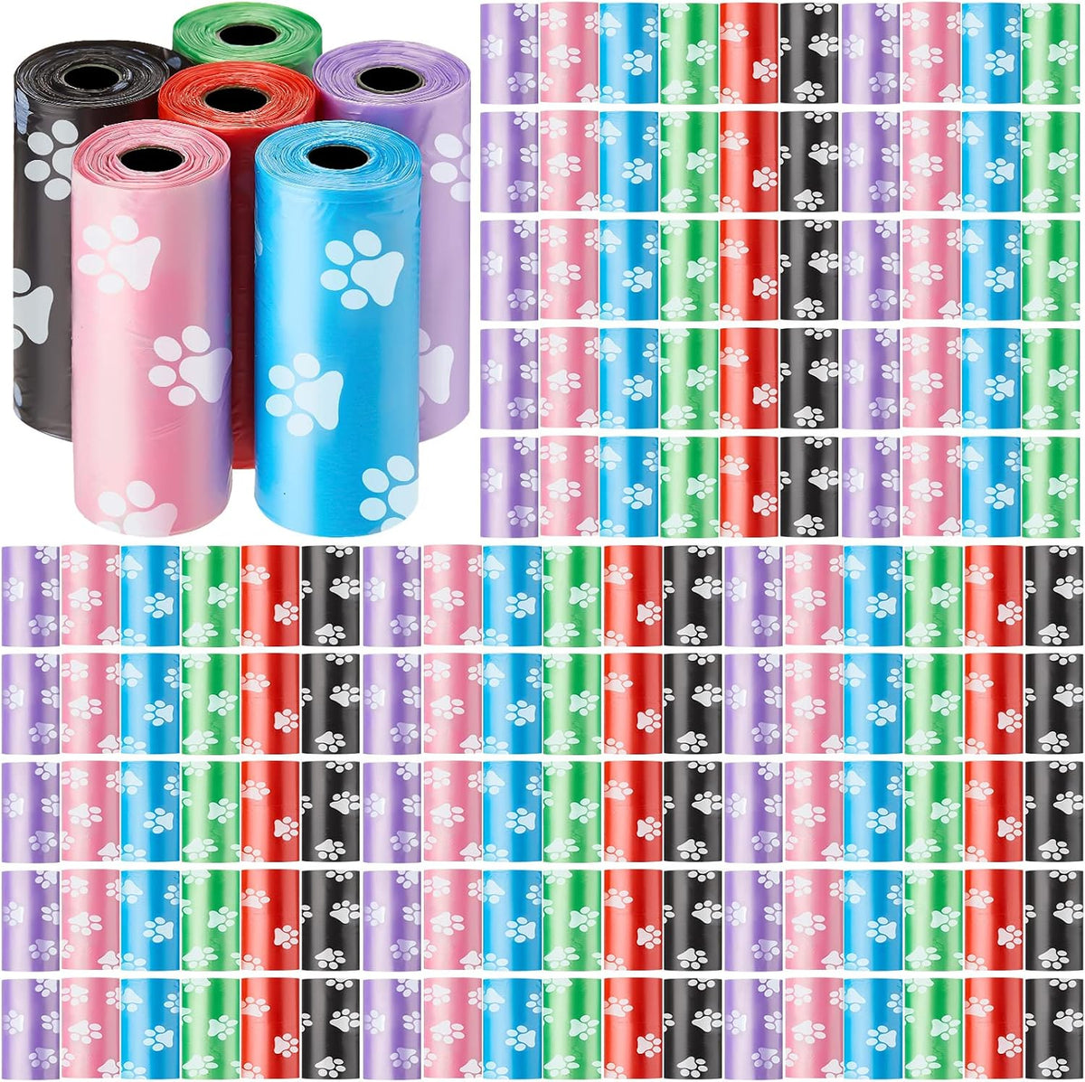 3000 Counts 200 Rolls Poop Bags for Dogs Plastic - Paw Print Style