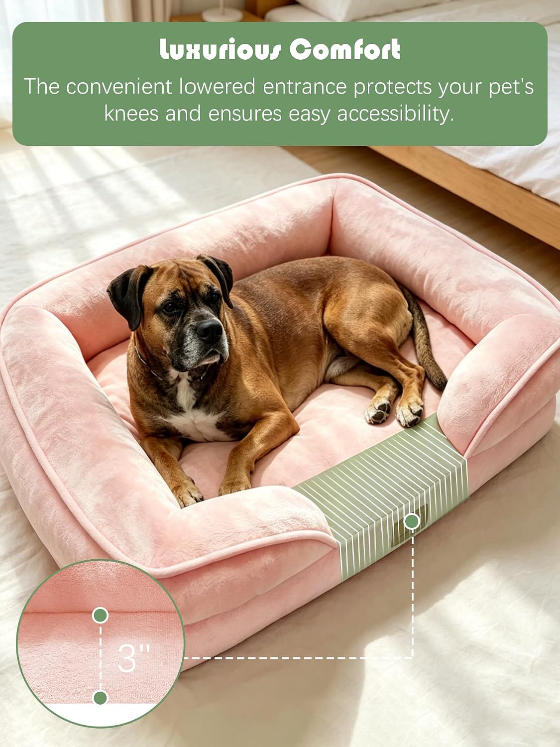 Spotted Play Orthopedic Dog Bed with Sides - Pink / 38.0"L x 28.0"W x 6.5"Th - image 3