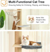 FUKUMARU Floor to Ceiling Cat Tree, 6 Level Adjustable Height (5.7-9.8 ft) Climbing Tower with Thickened Scratching Posts, Cats Activity Center with Transparent Capsule and Cozy Hammock