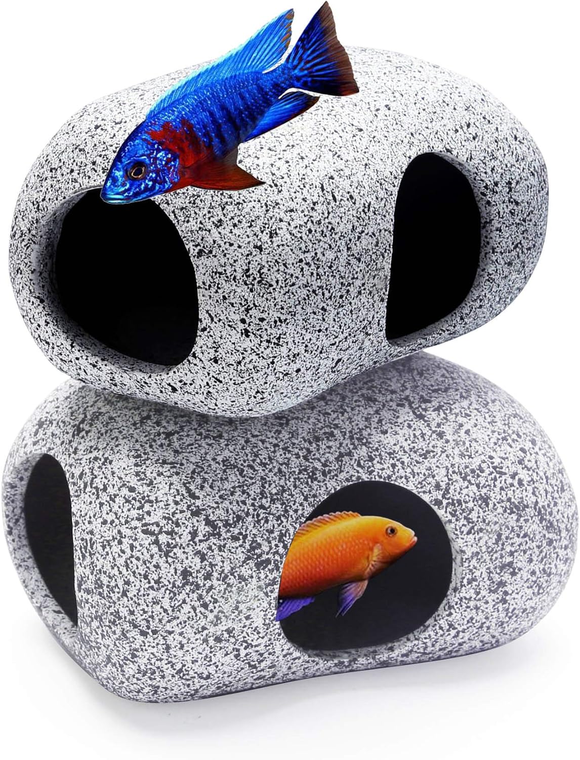 2PCS Aquarium Hideaway Rocks for Aquatic Pets to Breed - 3.7"x2.7"x2"(2 pcs)