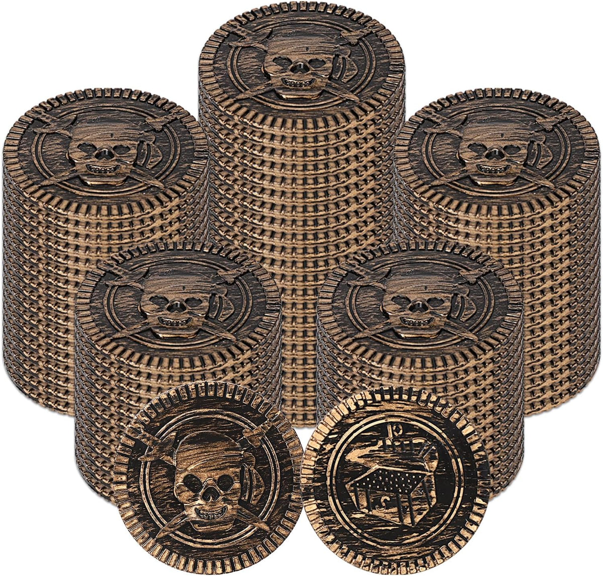 Geodurn 100 plastic pirate gold coins with embossed pirate design