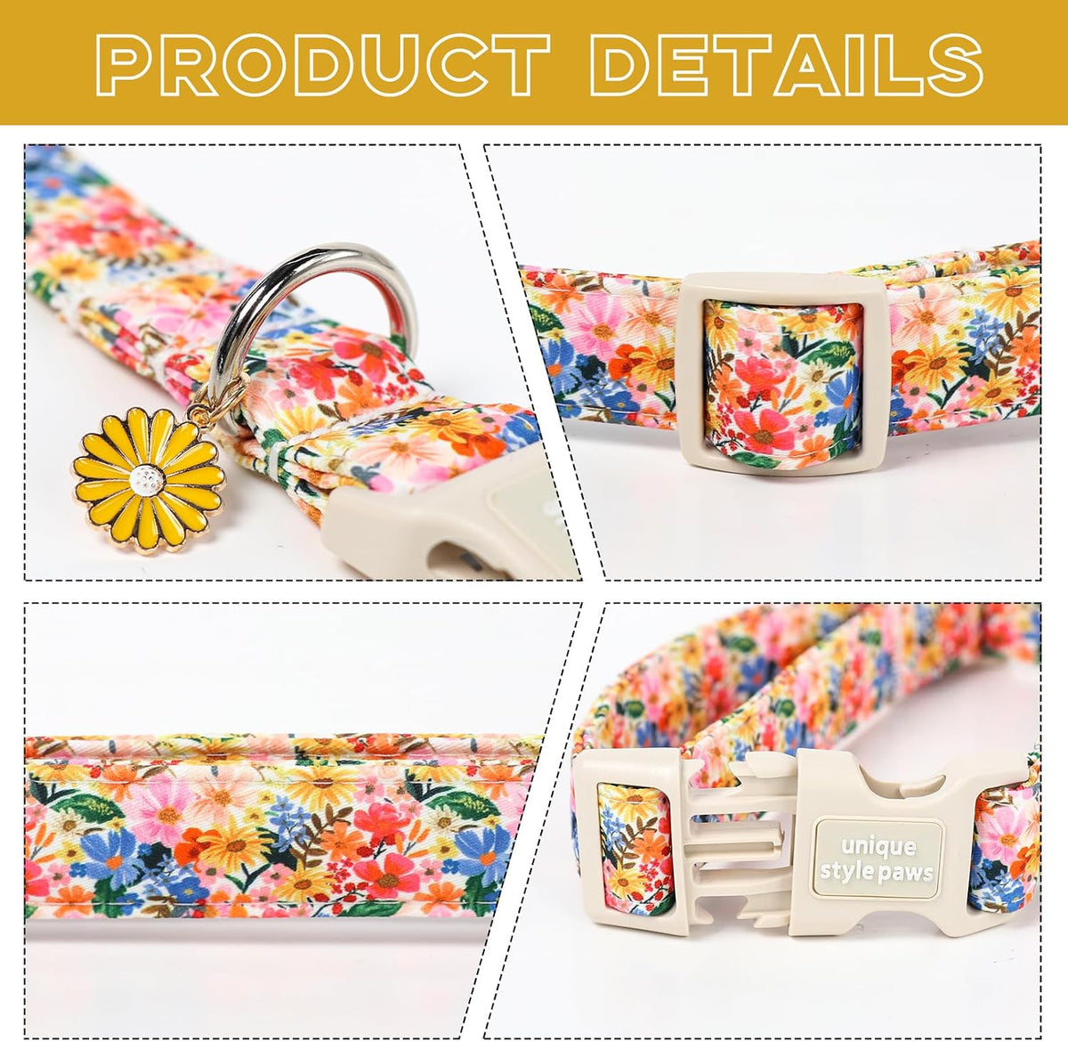 Dog Collar With Metal Buckle, Red Rose Flower Gift for Small - Blossoms / XS - image 3