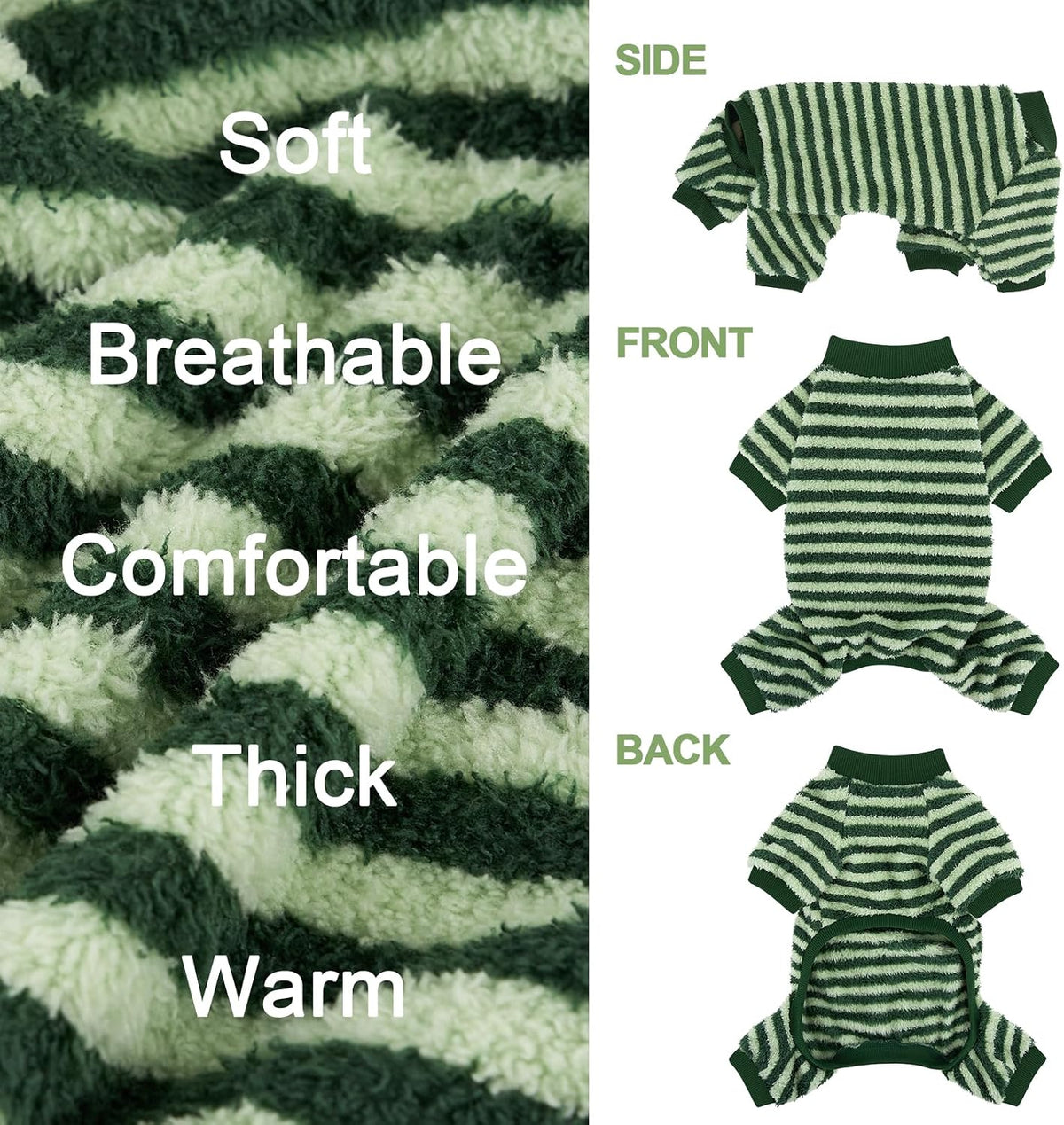 Cow Dog Sweater, Dog Winter Clothes for Small Medium Dogs Girl Boy Fleece Pet Pajamas for Winter - Stripe Green / XX-Large(Chest:21.7-23.6") - image 4