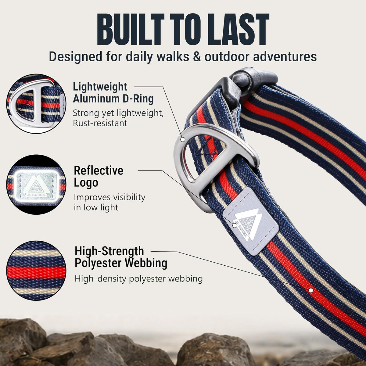 Medium Dog Collar, Neck 12"-20" - Large (Neck 16’’-25’’) / Blue Stripe - image 3