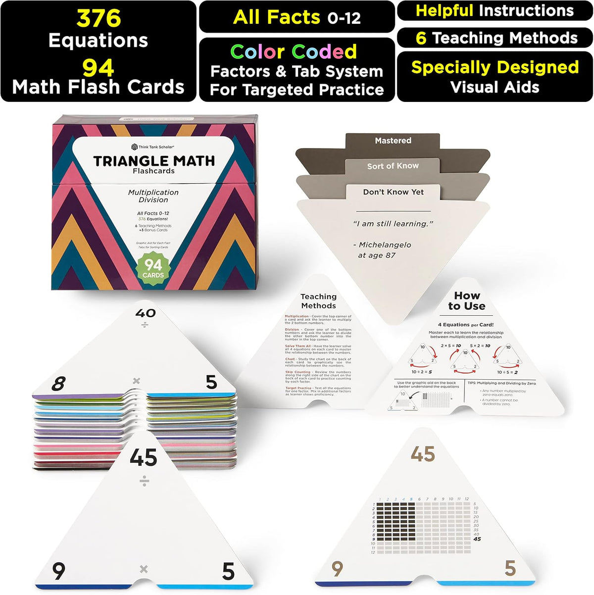Think Tank Scholar color-coded triangle math flash cards for grades K-6 - view 8