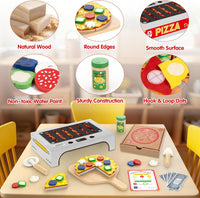 WOODMAM Wooden Pizza Toy, 48 PCS Montessori Pretend Play Food for Ages 3+ – Fun for Kids & Family - Cardboard Box Oven - image 4