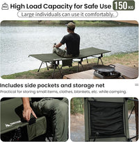 ONETIGRIS SUPRANUBIS Camping Cot, Height Adjustable with Cot Leg Extenders, Strong Support 330lbs, Lightweight Comfortable Folding Bed for Camping, Hiking, Travel, Truck, Beach, Office Nap