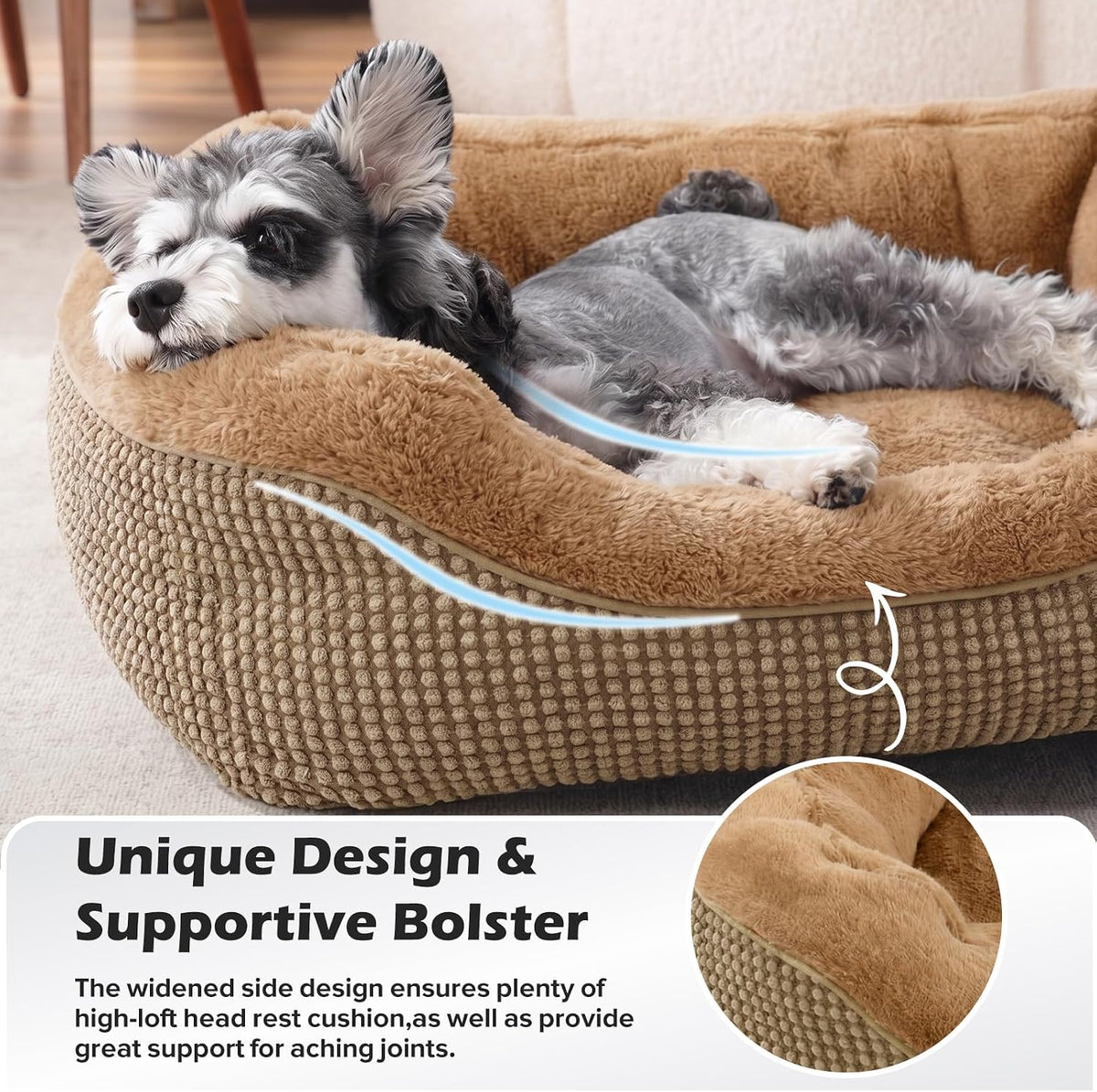 Medium Dog Beds for Medium Dogs Washable - L (35"x25"x9") / Brown - image 4